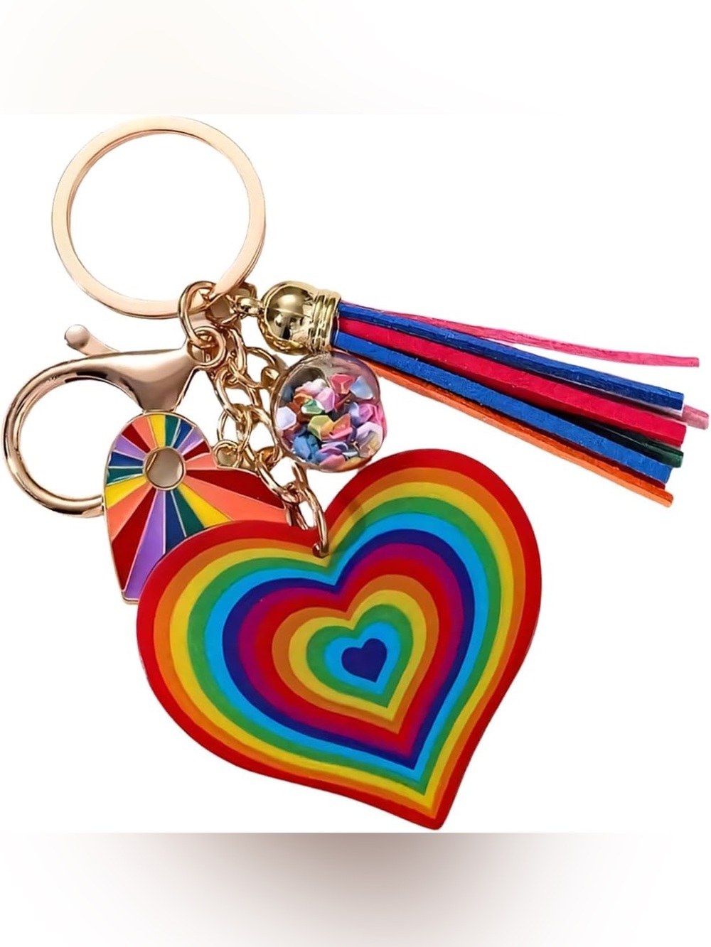 Rainbow Heart Tassel Key & Card Holder - Multicolor Charm